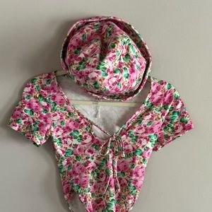 heavy manners rose print bodysuit in he calls me flowers hat set medium